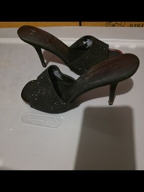 DKNY Elegant Black Rhinestone Slide Heels